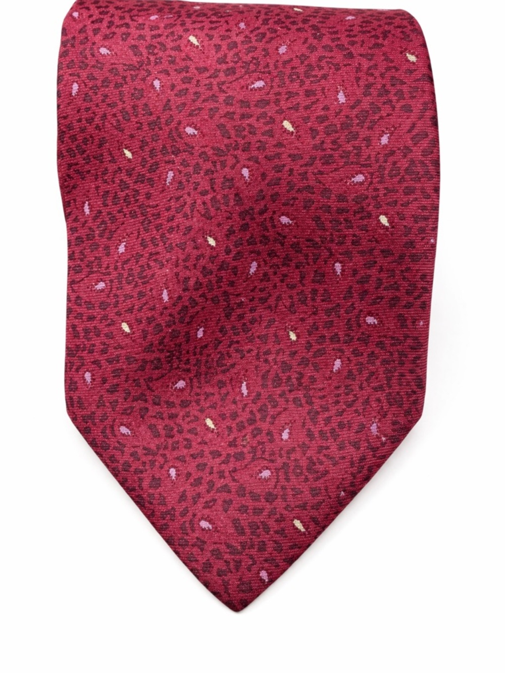 Paco Rabanne Burgundy Leopard-Print Silk Tie with Tiny Accent Dots